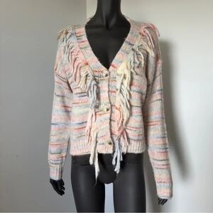Dreamers Pastel Striped Fringe Cardigan